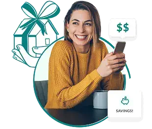 Woman smiling while looking at her phone