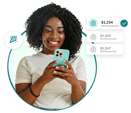 Woman on phone browsing LendingTree for home refinance loan