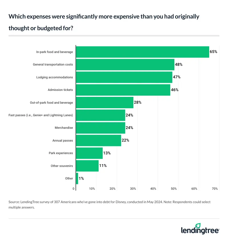 Nearly two-thirds of people who took on debt for a Disney trip said in-park food and drinks were more expensive than they thought.